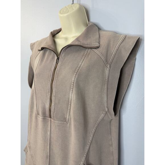 Daily Practice Anthropologie Meru Zip Front Mini Dress Pockets Taupe Women's L - Picture 6 of 13